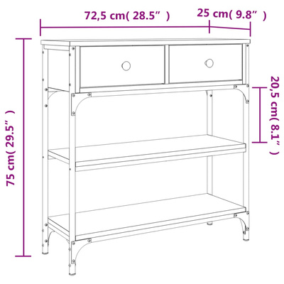 Stolik konsolowy, dąb sonoma, 72,5x25x75 cm