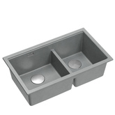 Zlewozmywak granitowy LOGAN 120 – dwukomorowy, wpuszczany, silver stone/elementy stalowe, Quadron