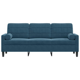 3-osobowa sofa z poduszkami, niebieska, 180 cm, aksamit