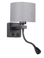 Kinkiet czarny/szary z lampką do czytania LED Polo Candellux 21-75499