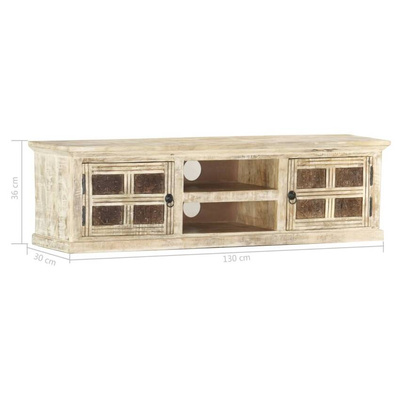 vidaXL Szafka pod TV, biała, 130 x 30 x 36 cm, lite drewno mango