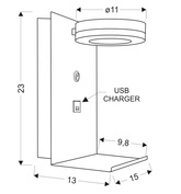 Kinkiet biały LED z półką na telefon ładowarka USB Compact Candellux 21-76052