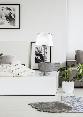 Lampka nocna Ibis klasyczna z abażurem srebrno-beżowa E14