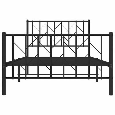 Metalowa rama łóżka z wezgłowiem i zanóżkiem, czarna, 100x200cm