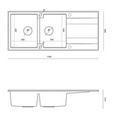 EVAN 121 GraniteQ zlewozmywak z syfonem Push To Open 2-komorowy z/o (1160x500x210; kom. 420x340) silver stone / elementy złote