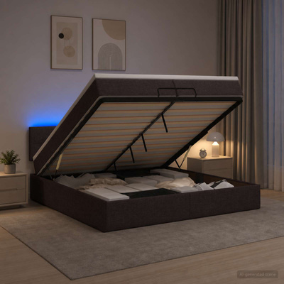 Łóżko z pojemnikiem i materacem LED Ciemny brąz 200 x 200 cm