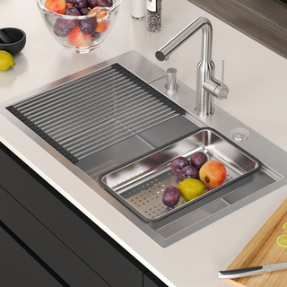 BURT Workstation SteelQ zlewozmywak 1-komorowy b/o stal szlachetna 760*500*220 mm + syfon push to open + dozownik stal szcz. + wkładka ociekowa+ Qmata + nakładka