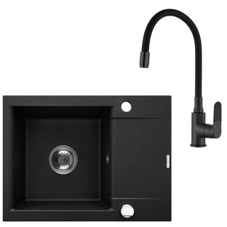 Zlewoz granit 1k tesalia w zes z czarną bz joga plus syf chr z krót oc AZ-01-042-SET Invena