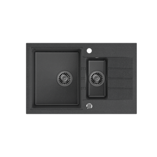 PETER 156 GraniteQ zlewozmywak granitowy black dotted (czarny) 1,5-komorowy z/o (78x50x20) z syfonem i zaślepką