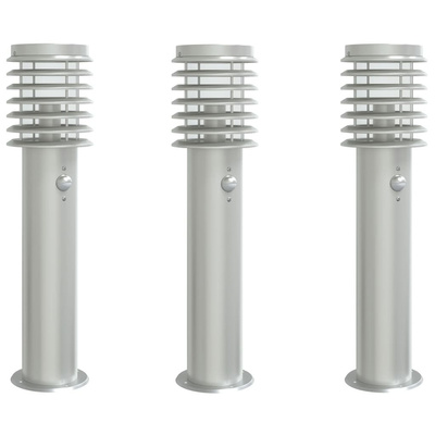 Lampy ogrodowe na słupku, z czujnikiem, 3 szt., srebrne, 60 cm
