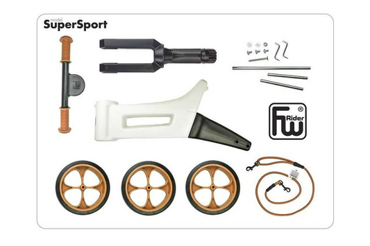 FWRider Super Sport 515784     Kolor: Pearl / Biały z brązowymi felgami Rowerek biegowy Jeździk 2w1 Ciche koła + Pasek do noszenia dla Rodzica