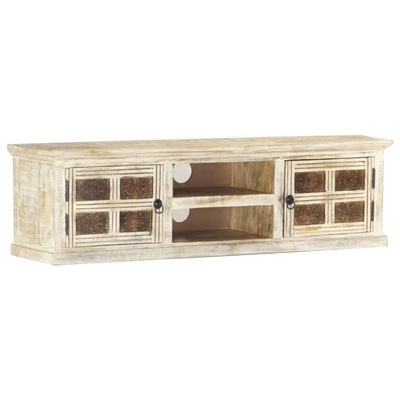 vidaXL Szafka pod TV, biała, 130 x 30 x 36 cm, lite drewno mango