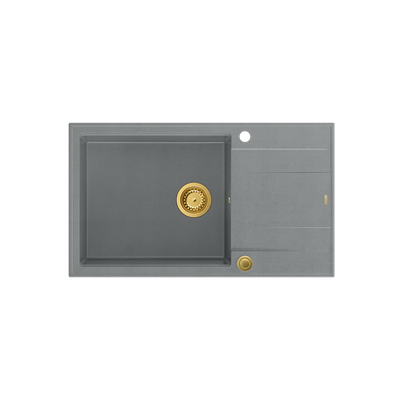 EVAN 136 XL GraniteQ zlewozmywak z syfonem Push To Open 1-komorowy z/o (860x500x210; kom. 420x490) silver stone / elementy złote