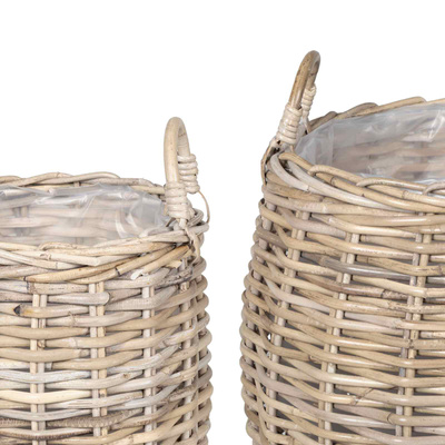 Kosz na rośliny 2 szt. Naturalna szarość Rattan Kubu