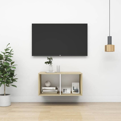 vidaXL Wisząca szafka pod TV, dąb sonoma i biel, 37x37x72 cm