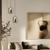 Lampa wisząca KLEA szklana – z grafitowym oraz mlecznym kloszem – nowoczesna lampa nad stół do salonu G9 LED