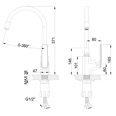 Bateria zlew. ligaria z elastyczną wylewką, czarny BZ-39-004-L Invena