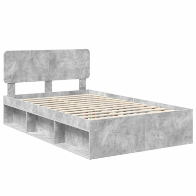 Ramka łóżka Szary beton 135 x 190 cm Lite drewno sosnowe