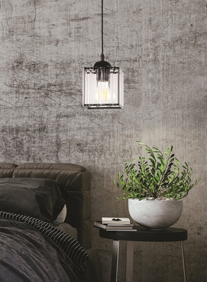 Lampa Wisząca Czarny 1X40 E27 Klosz Czarny+Kryształy Bezbarwne Glassia