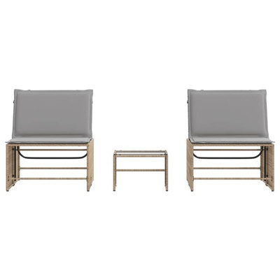 vidaXL Leżaki ze stolikiem, 2 szt., beżowe, polirattan