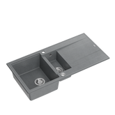 EVAN 156 GraniteQ zlewozmywak z syfonem Push To Open 1,5-komorowy z/o (1000x500x210; kom. 420x480) silver stone / elementy stalowe