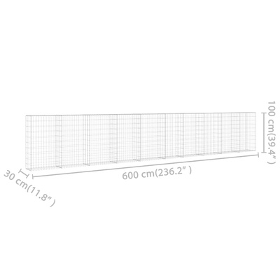 Ściana gabionowa z pokrywami, galwanizowana stal, 600x30x100 cm