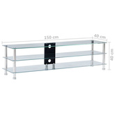 vidaXL Szafka pod TV, przezroczysta, 150x40x40 cm, hartowane szkło