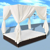 vidaXL Leżak ogrodowy z baldachimem, polirattan, brązowy