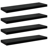 vidaXL Półki ścienne 4 szt. wysoki połysk, czarne, 90x23,5x3,8 cm, MDF