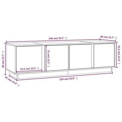 vidaXL Szafka pod TV, miodowy brąz, 140x40x40 cm, lite drewno sosnowe