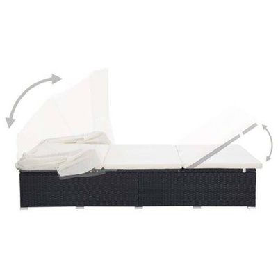 vidaXL 2-osobowy leżak z poduszką, polirattan, czarny