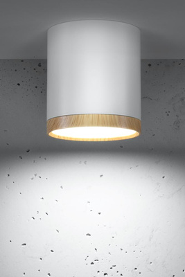 Lampa sufitowa tuba biała drewniana LED natynkowa zintegrowany LED