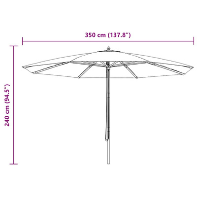 Parasol ogrodowy na drewnianym słupku, 350 cm, burgundowy