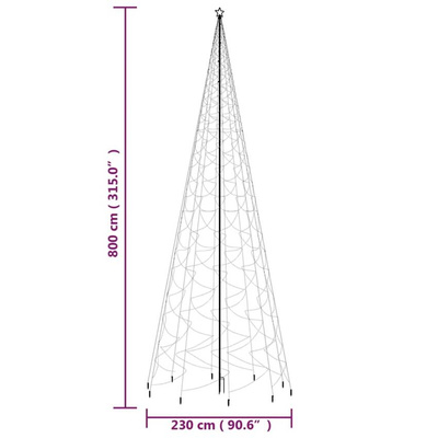 vidaXL Choinka z kołkiem gruntowym, 3000 kolorowych LED, 800 cm