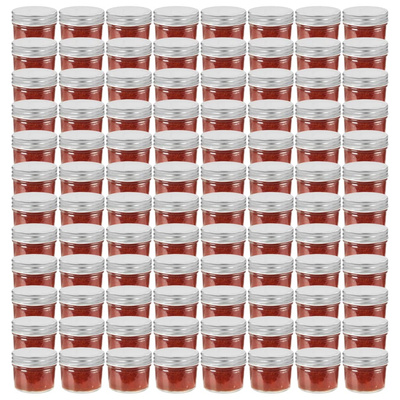 Szklane słoiki na dżem, srebrne pokrywki, 96 szt., 110 ml