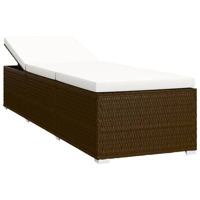 vidaXL Leżak z poduszką i stolikiem, polirattan, brązowy