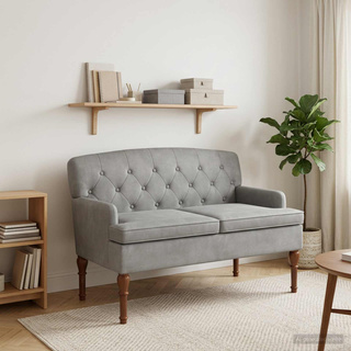Sofa dwuosobowa z guzikowym pikowaniem jasnoszary Welur
