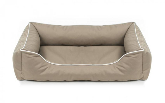 Legowisko dla psa Sofa Valencia Standard w kolorze beżowym z białym wykończeniem Rozmiar: L - 100 x 75 cm