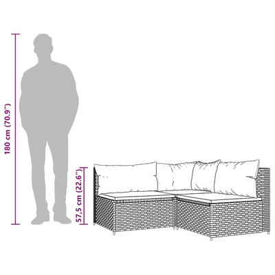 3-cz. zestaw wypoczynkowy do ogrodu, poduszki, szary rattan PE