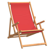 vidaXL Składany leżak plażowy, lite drewno tekowe, czerwony