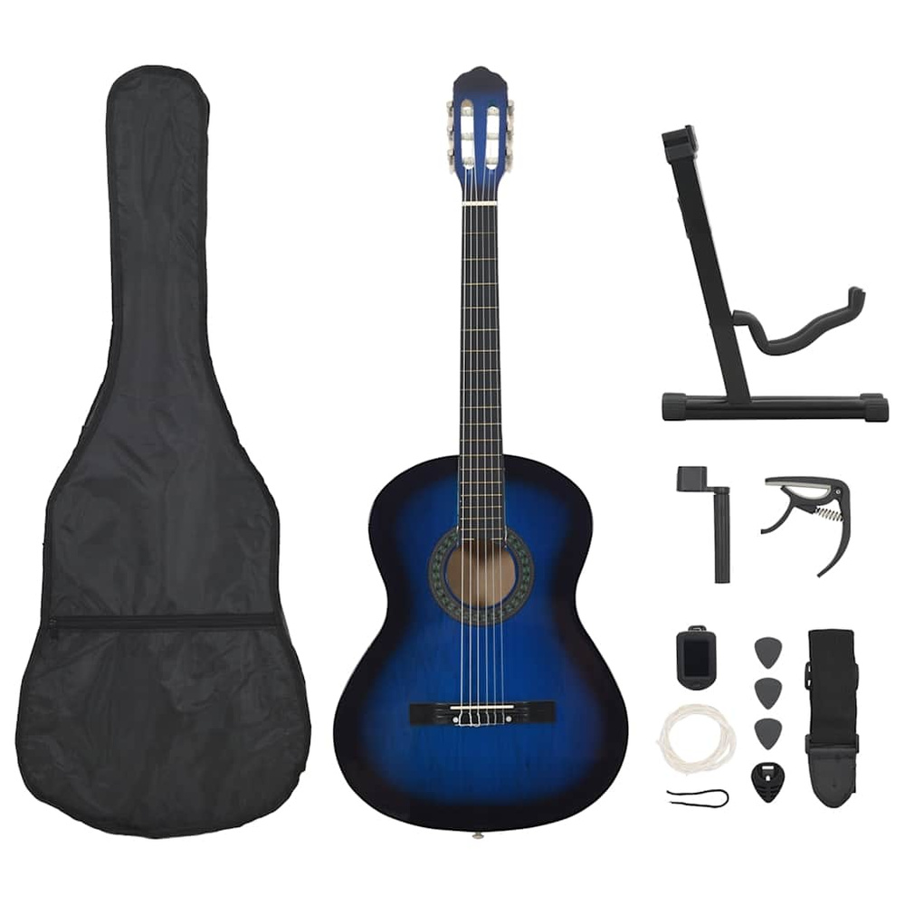 12-częściowy zestaw z gitarą klasyczną, niebieski, 4/4, 39"