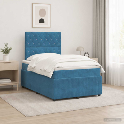 Łóżko z box spring LED z materacem niebieski 120 x 200 cm Welur