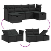 6-cz. zestaw mebli ogrodowych z poduszkami, czarny polirattan