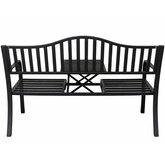 Ławka Ogrodowa Taras Ogród Park Metalowa Oparcie Stolik Czarna 150 cm