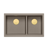 Zlewozmywak granitowy LOGAN 120 – dwukomorowy, podwieszany, soft taupe/elementy złote, Quadron