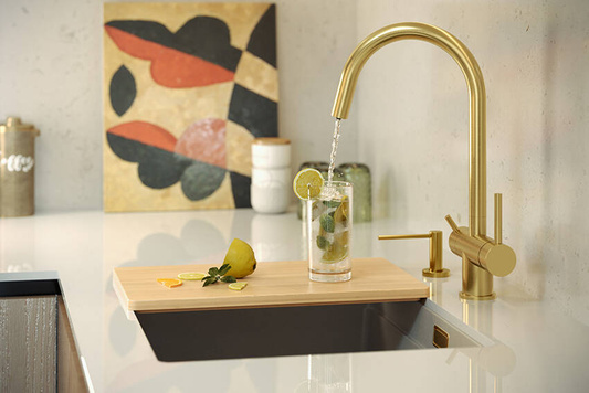 LOGAN 100 GraniteQ zlewozmywak soft taupe 59,5x45,1x21,5 cm 1-komorowy podwieszany z syfonem manualnym miedziany