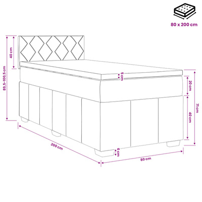 Łóżko kontynentalne z materacem kremowy 80 x 200 cm tkanina