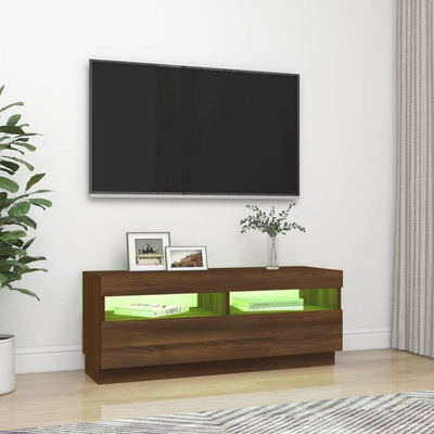 vidaXL Szafka pod TV z oświetleniem LED, brązowy dąb, 100x35x40 cm