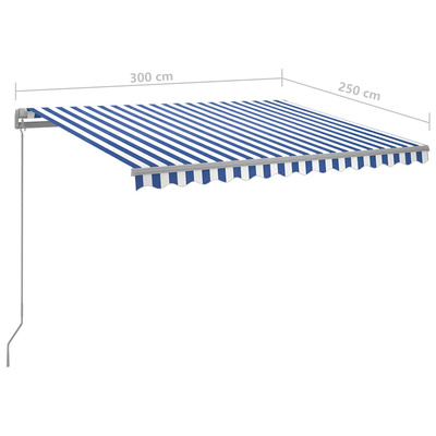 Ręcznie zwijana markiza z LED, 300 x 250 cm, niebiesko-biała vidaXL