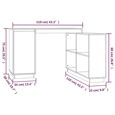 vidaXL Biurko, szare, 110x50x75 cm, lite drewno sosnowe